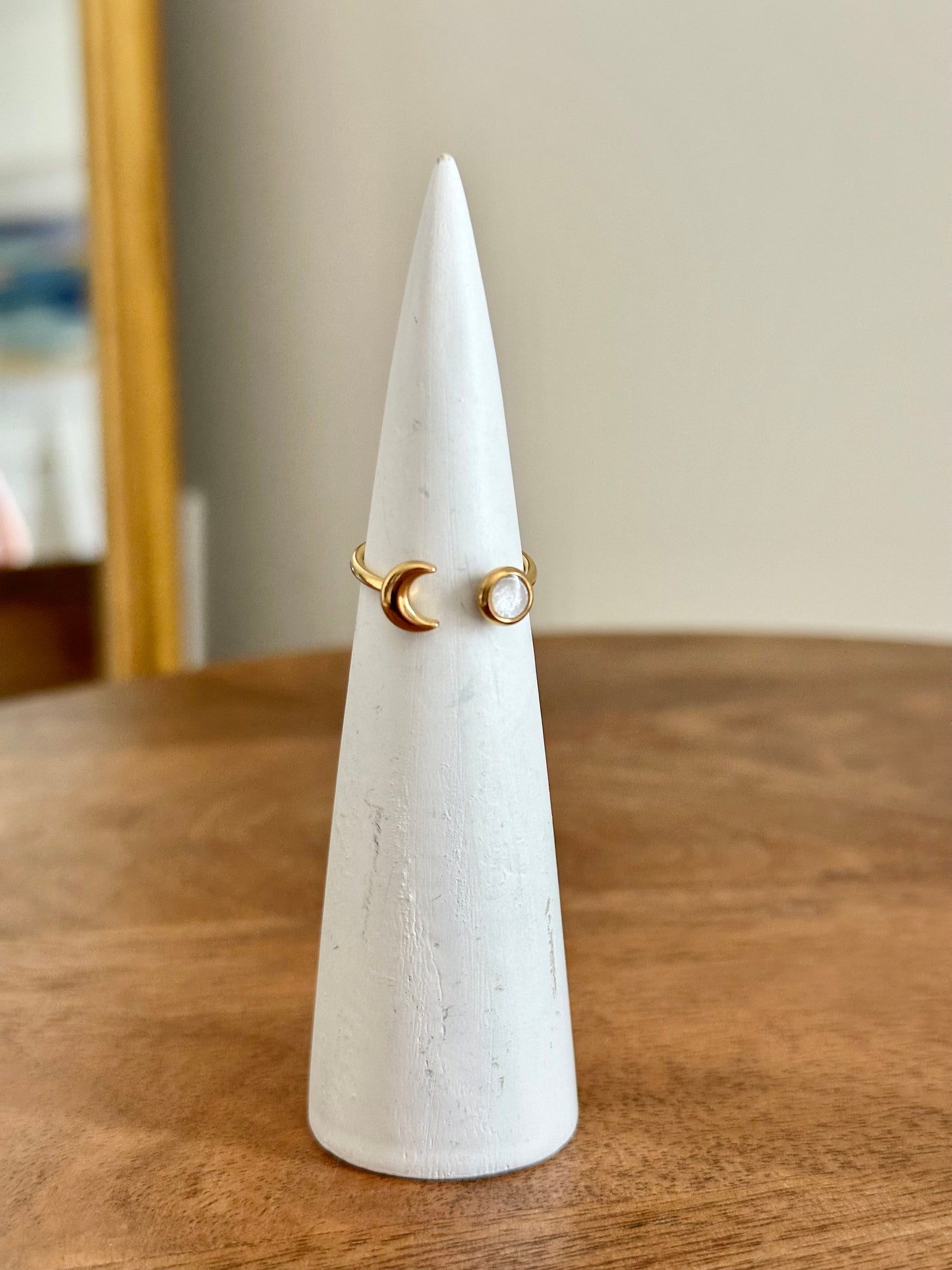 Crescent + Pearl Moon Adjustable Ring