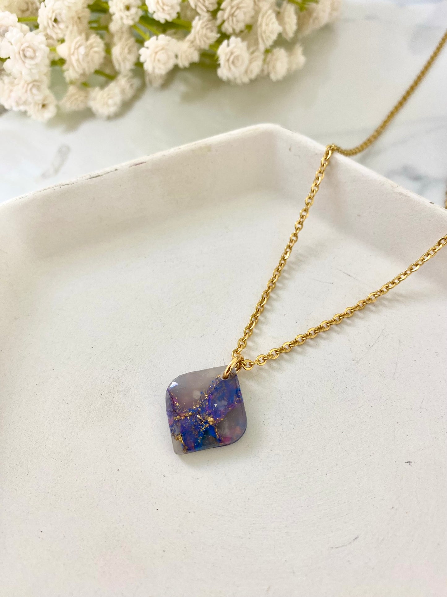 Cosmic Dainty Square Faux Stone Necklace