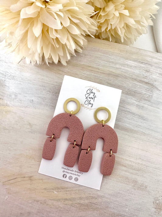 Textured Pink Long Arch+ Gold Circle Posts