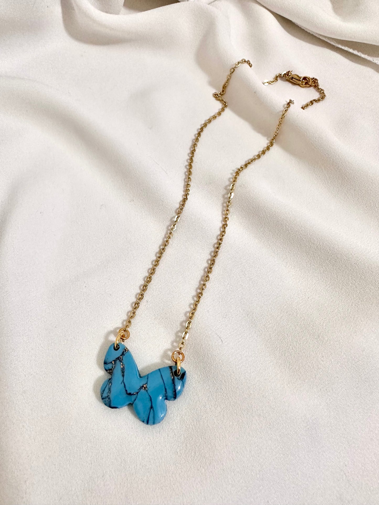 Turquoise Faux Butterfly Gold Necklace