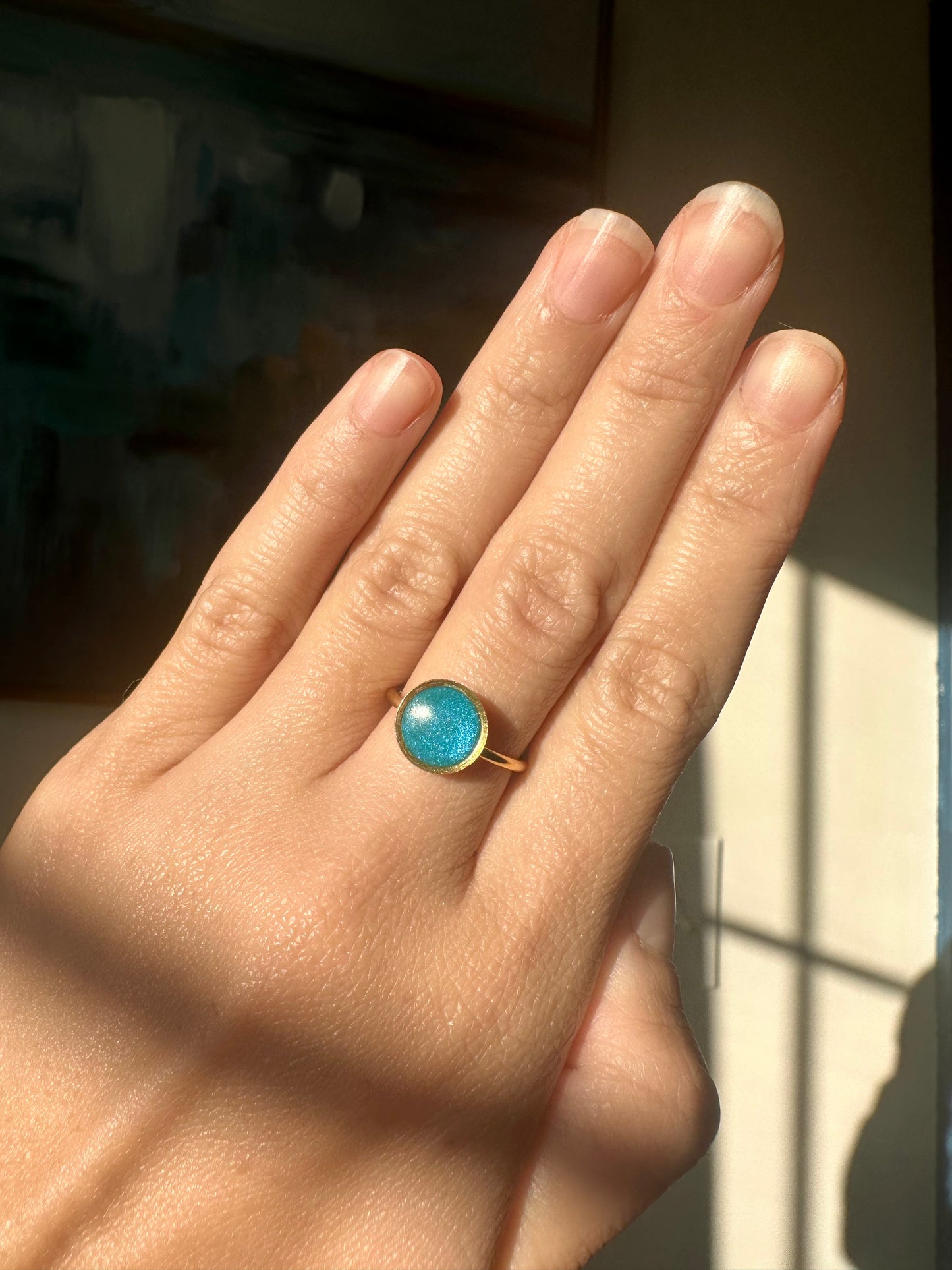 Turquoise Pearl - Adjustable Gold Ring