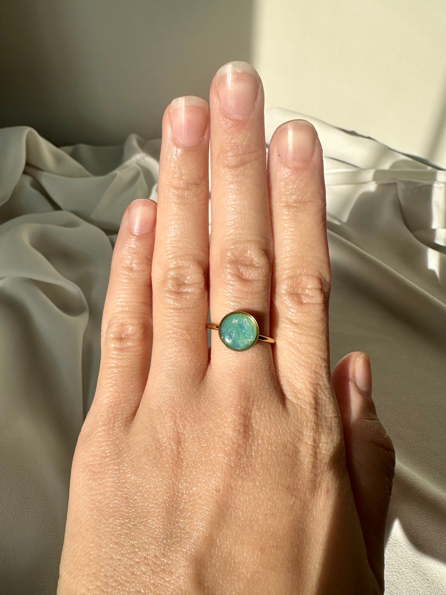 Aquamarine Opal- Adjustable Gold Ring