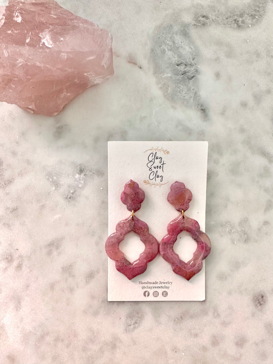 Rose Quartz - Faux Stone Dangle Earrings