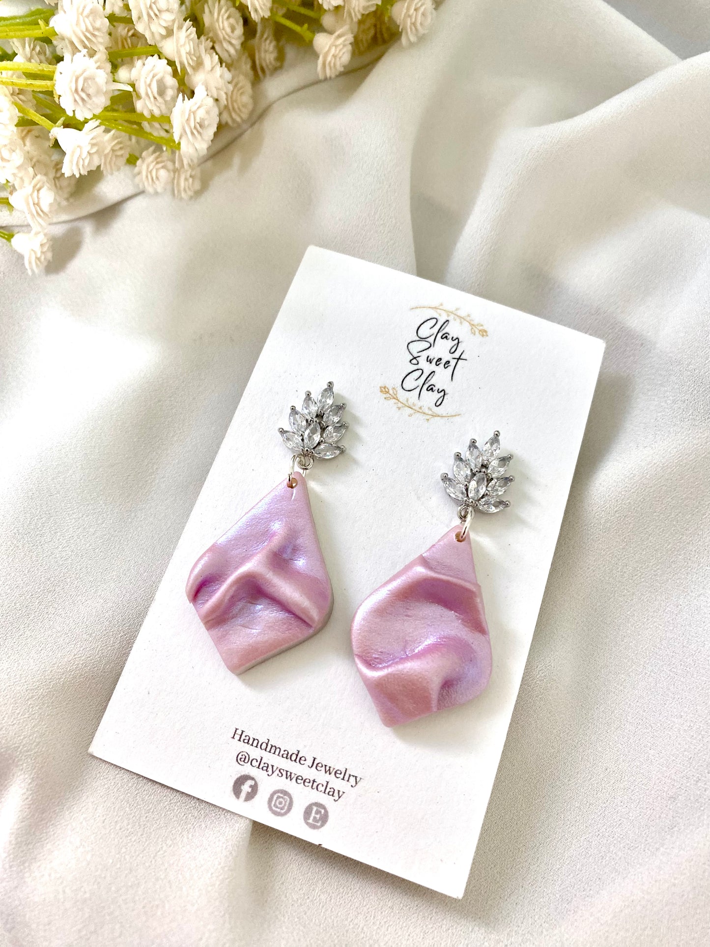 Pink Silk Draped Dangle Earrings