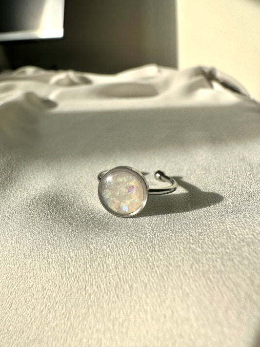 White Opal - Adjustable SS Ring