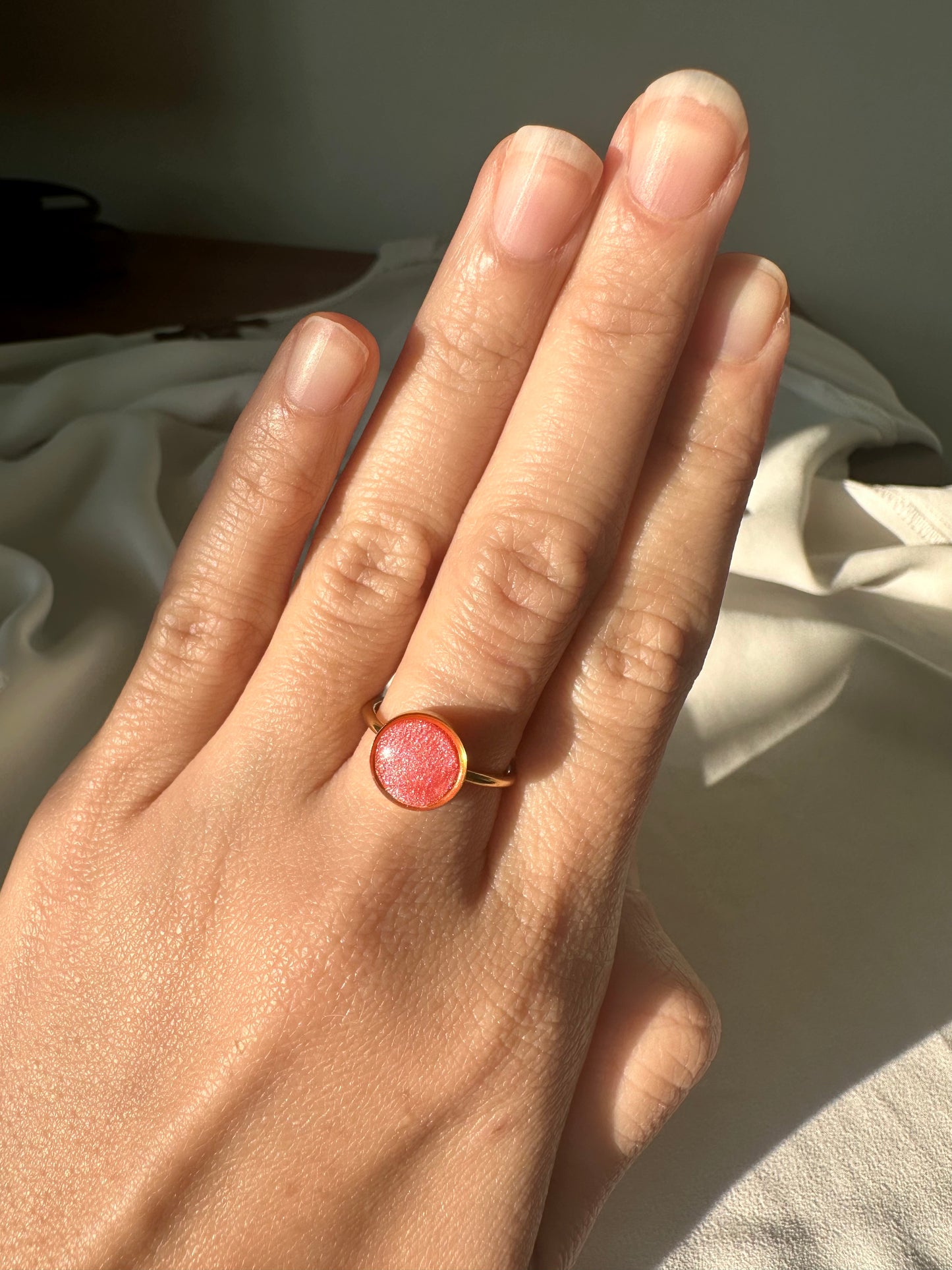 Pink Pearl - Adjustable Gold Ring
