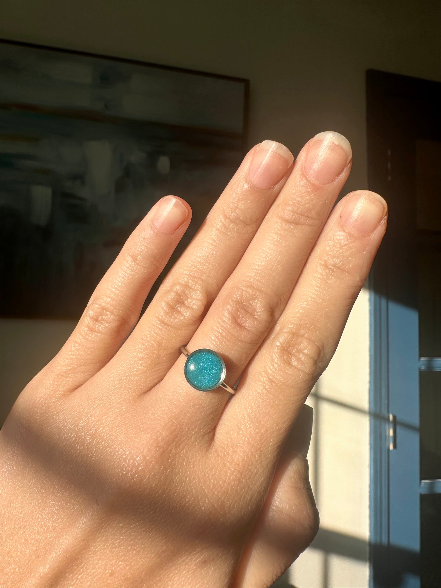 Turquoise pearl - Adjustable SS Ring