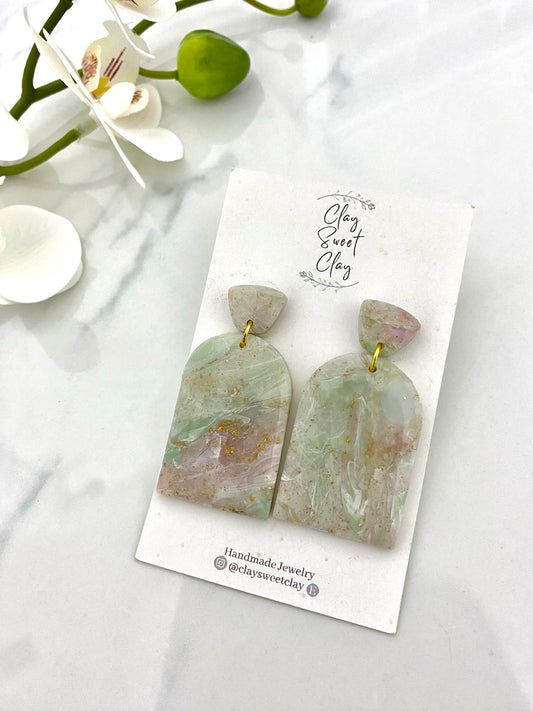Jade & Rose Quartz - Faux Stone Clay Earrings