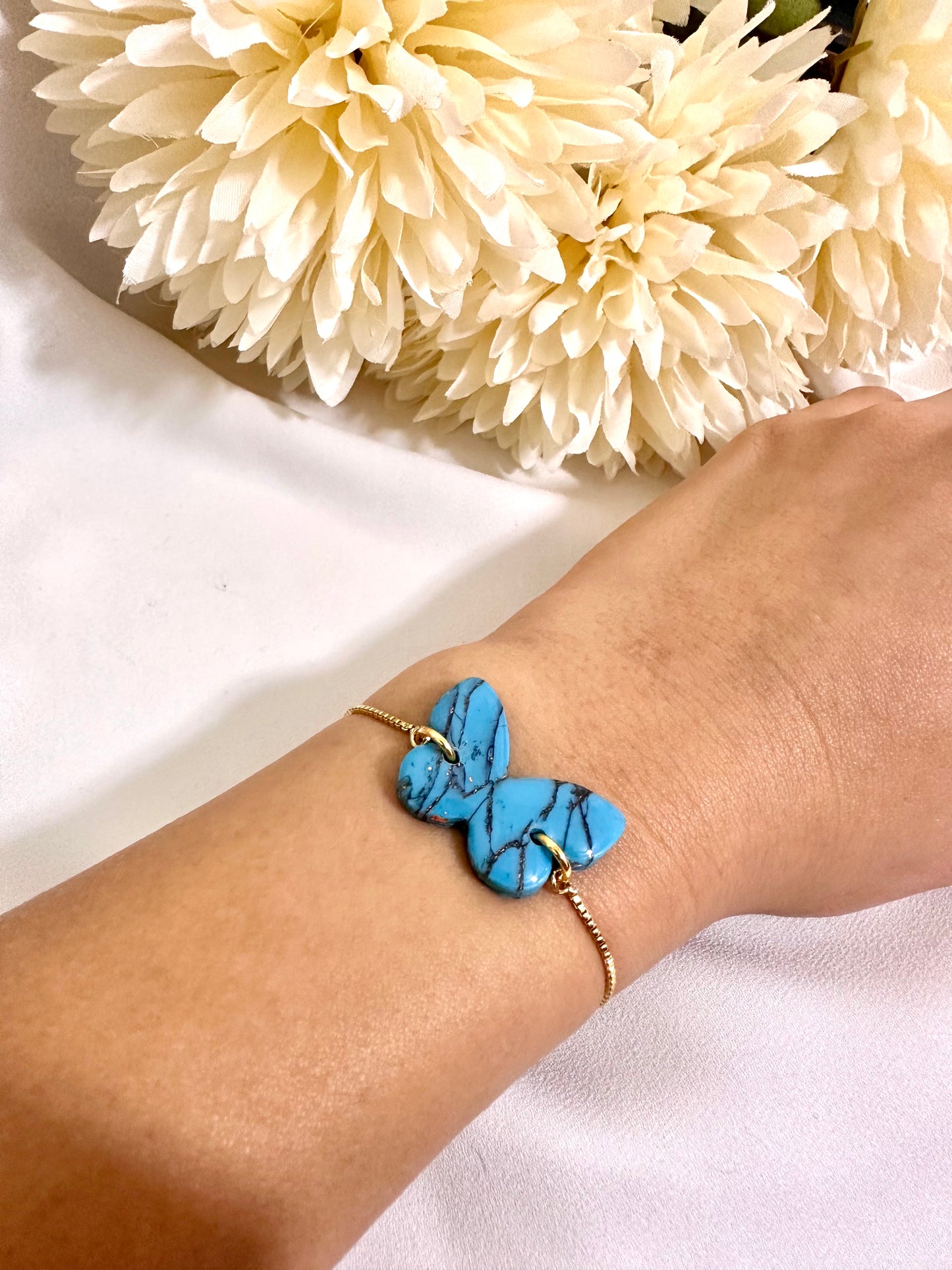 Turquoise Faux Butterfly Gold Bracelet
