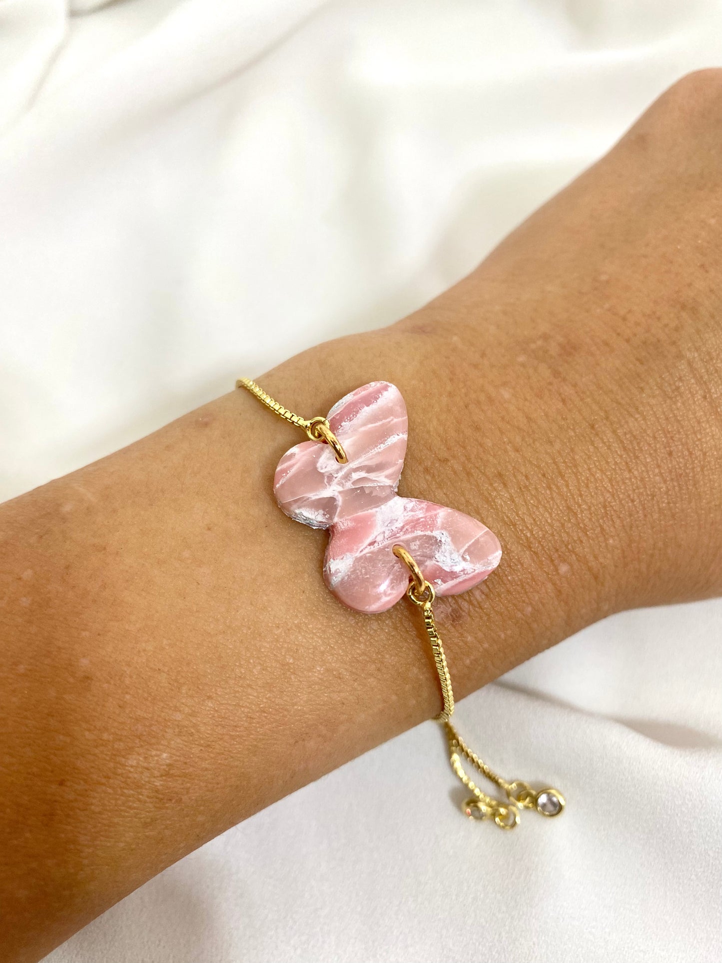 Rose Quartz Butterfly Gold Chain - Adjustable Bracelet