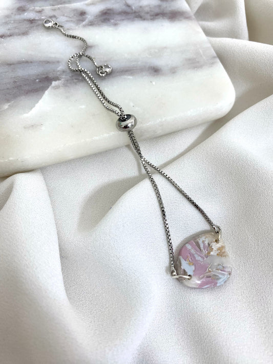 Rose Quartz and Aqua Pebble Silver Chain - Adjustable Bracelet