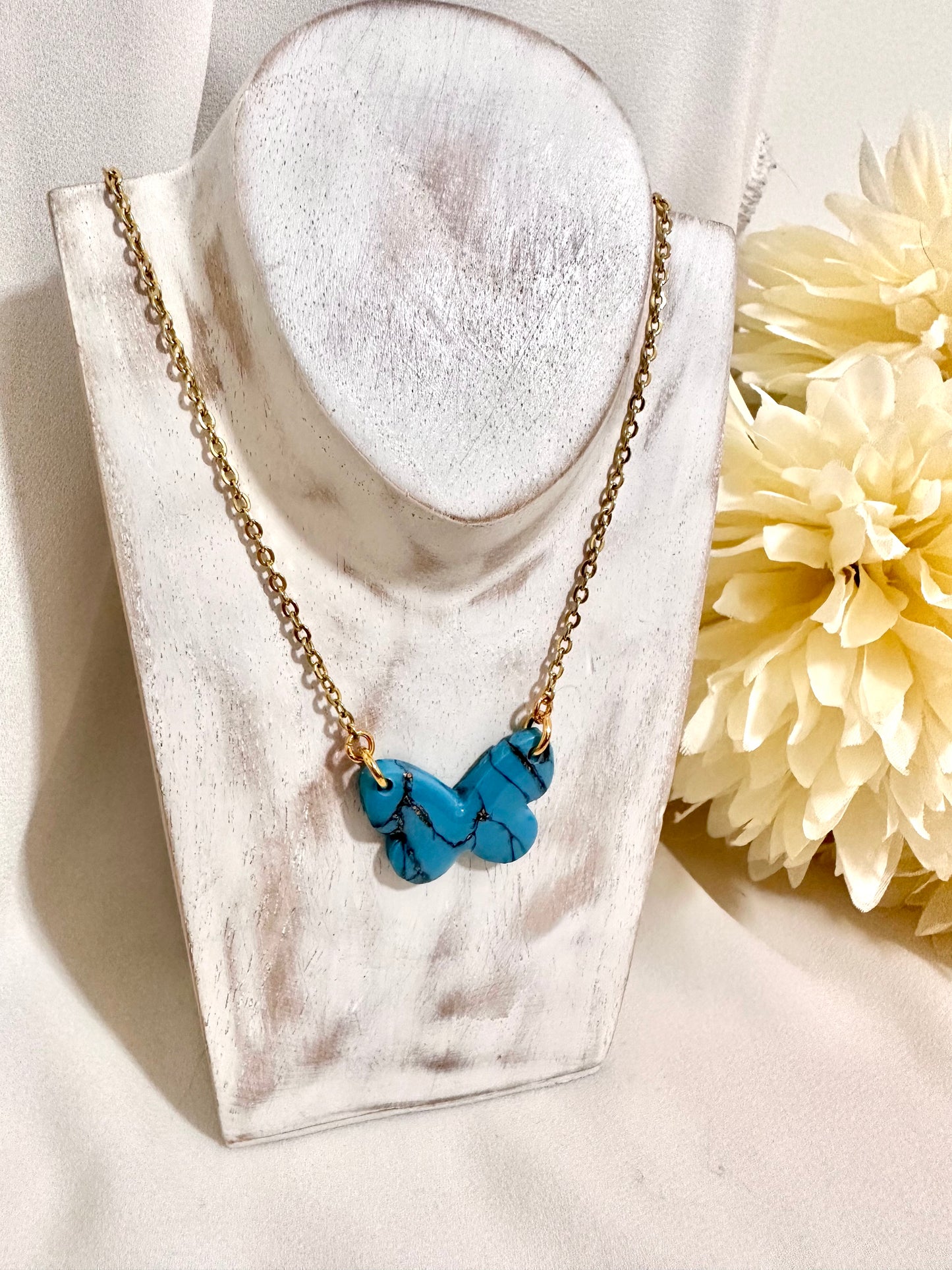 Turquoise Faux Butterfly Gold Necklace